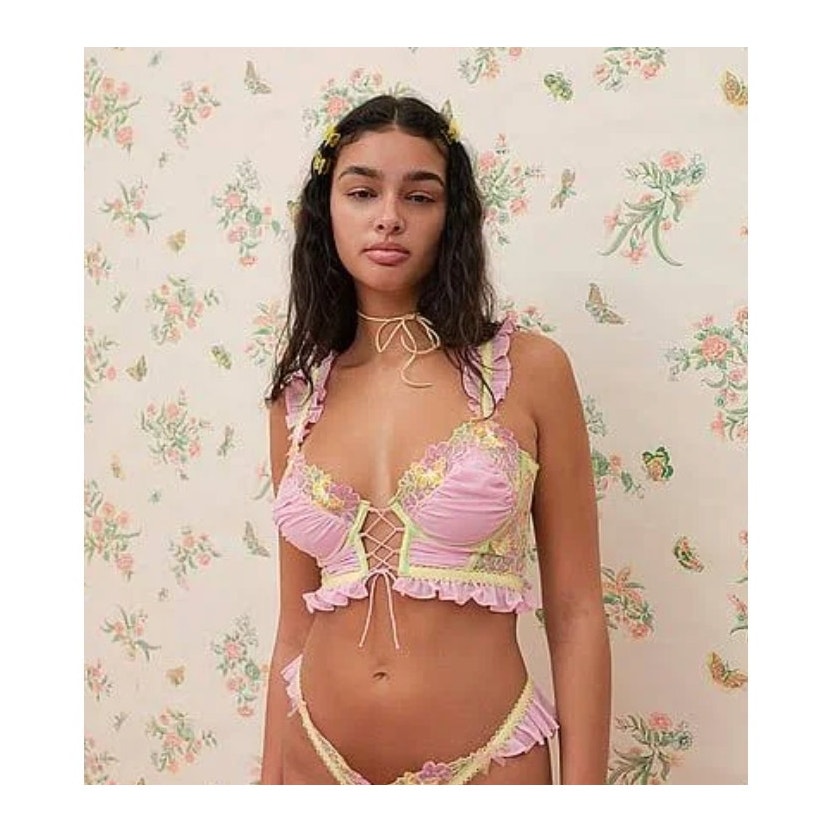 For Love & Lemons Sunset Butterfly Ruffle Bustier Bra Womens Xs New Vs